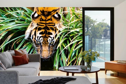 Vlies Fototapete - Bengal Tiger trinkt Wasser 375 x 250 cm